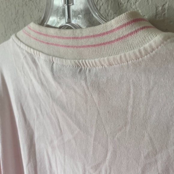 Vintage Gitano Pink & White Striped Short Sleeve Mock T-Neck T-Shirt - Picture 6 of 10